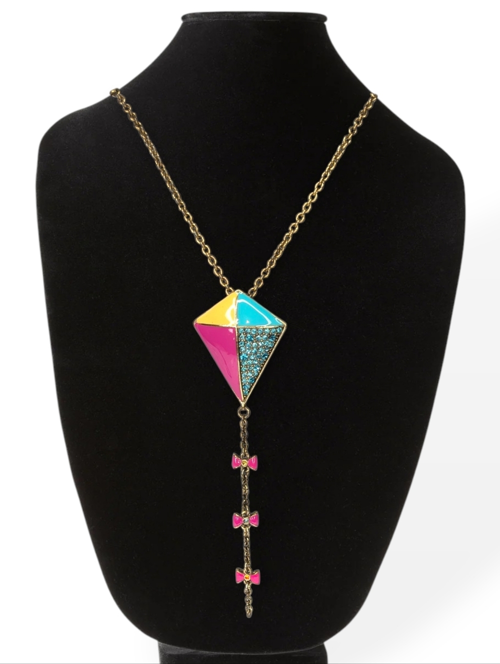 Heidi Daus Necklace Disney Mary Poppins Kite  Pink Blue Yellow Crystal Bow Chain